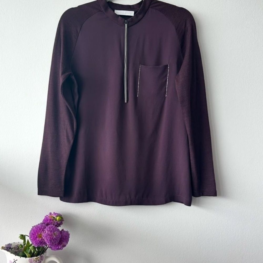 Fabiana Filippi Wool Silk knit top in burgundy-plum color
